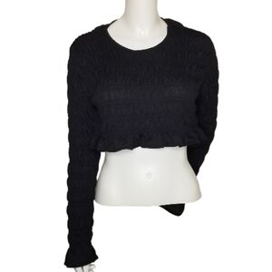 H&M Divided Womens Smocked Jersey Crop Top Long Sleeve‎ Black Size M